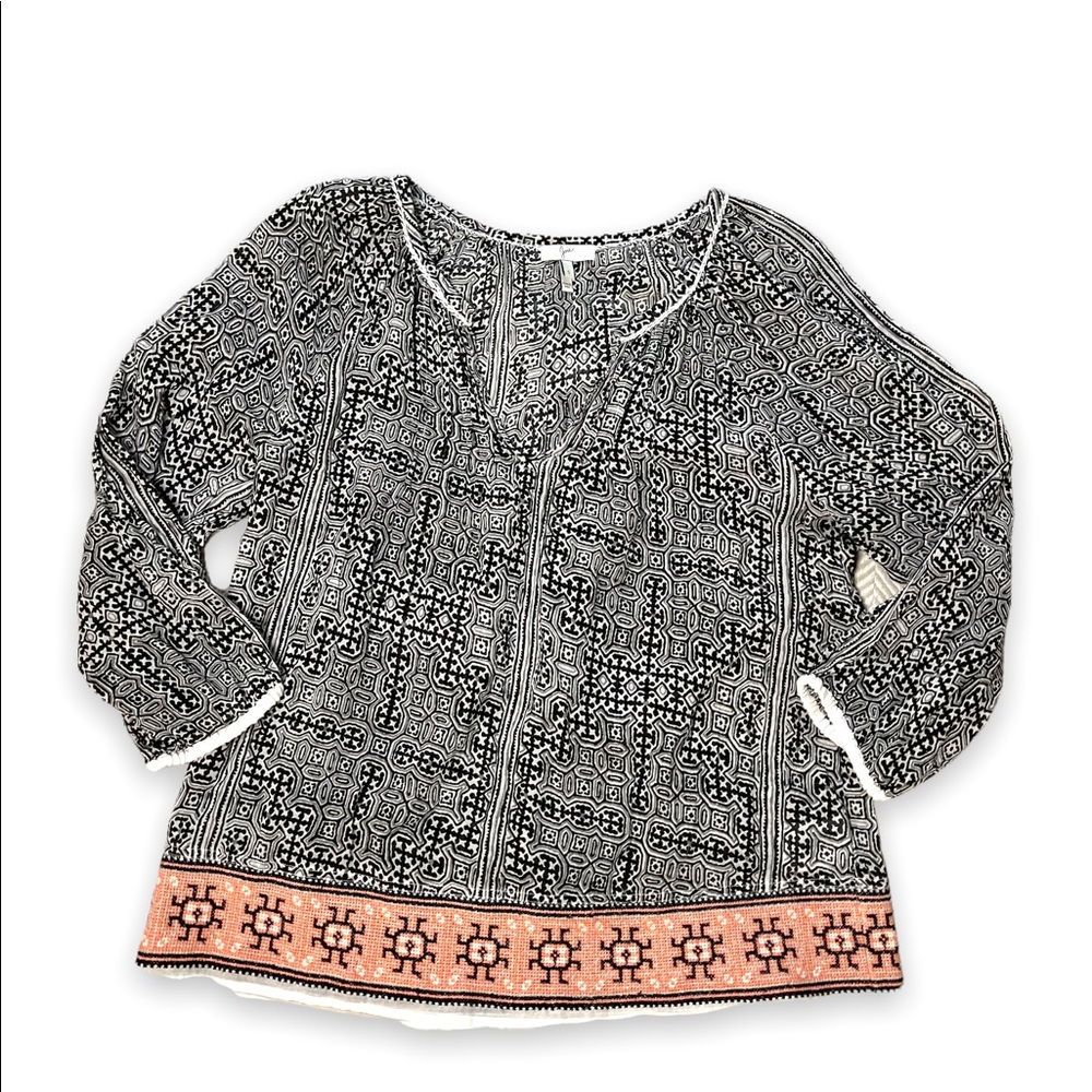 Joie Long Sleeve Lightweight Printed Tunic with Embroidery Detail